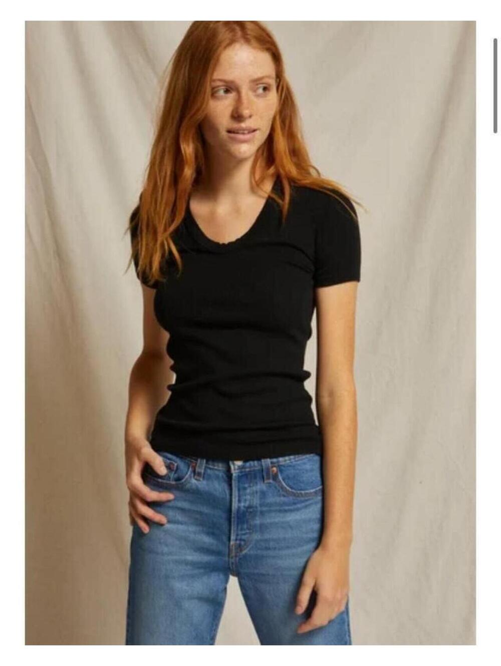 Perfectwhitetee Avril Ribbed Cotton U Neck Tee Sz M Black Basics Luxury